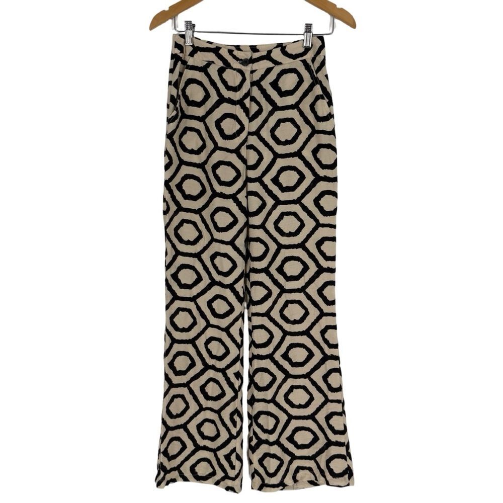 Sincerely Jules Wide Leg Geometric Print Pants in Cream/Black | Size Small